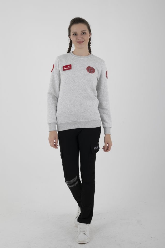 Yeni Acil Sağlık Açık Gri Sıfır Yaka Swit (Unisex-3 İplik)