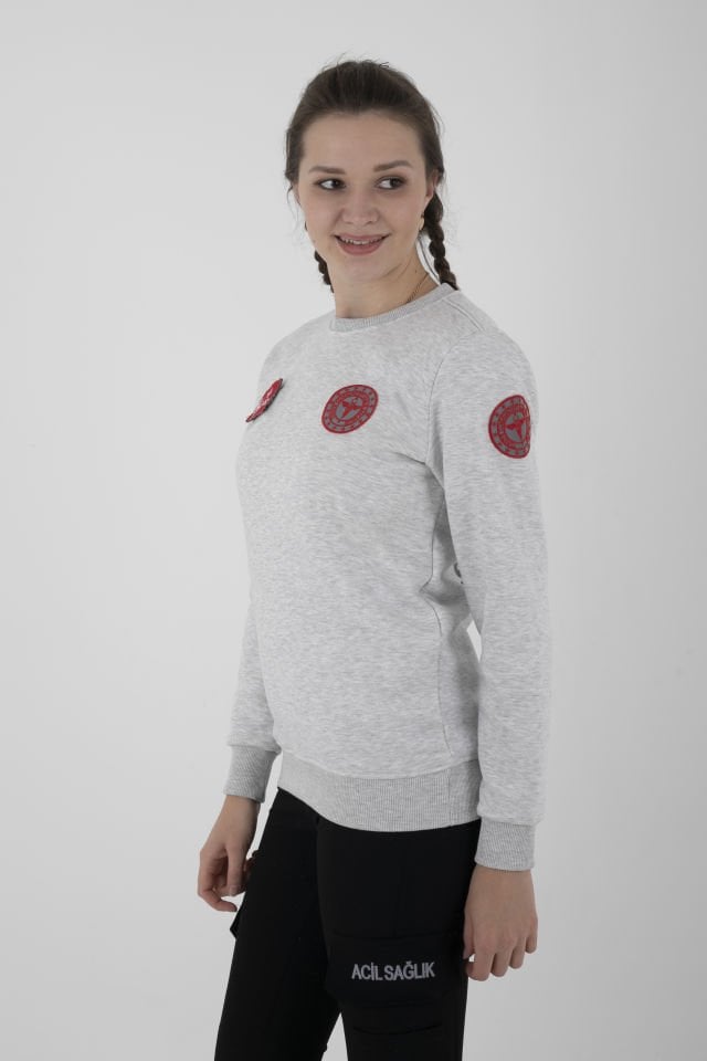 Yeni Acil Sağlık Açık Gri Sıfır Yaka Swit (Unisex-3 İplik)