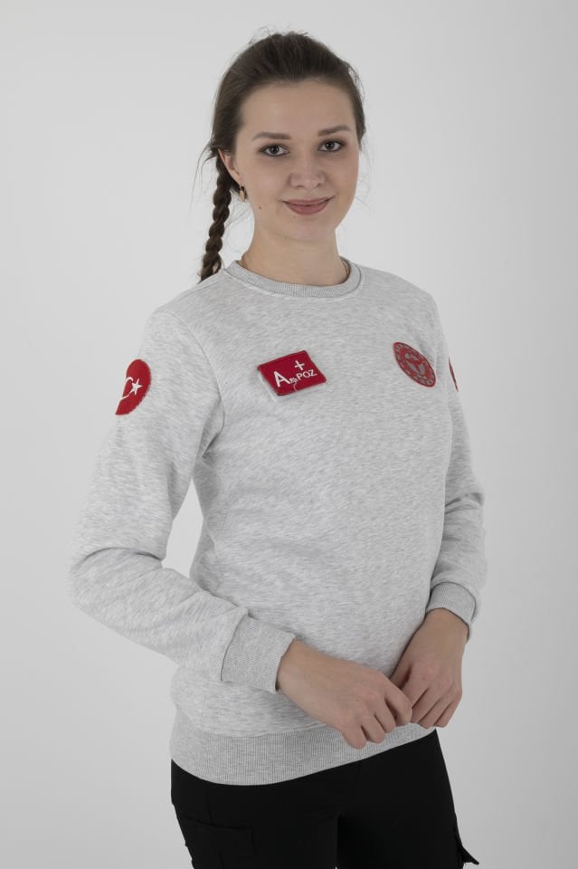 Yeni Acil Sağlık Açık Gri Sıfır Yaka Swit (Unisex-3 İplik)