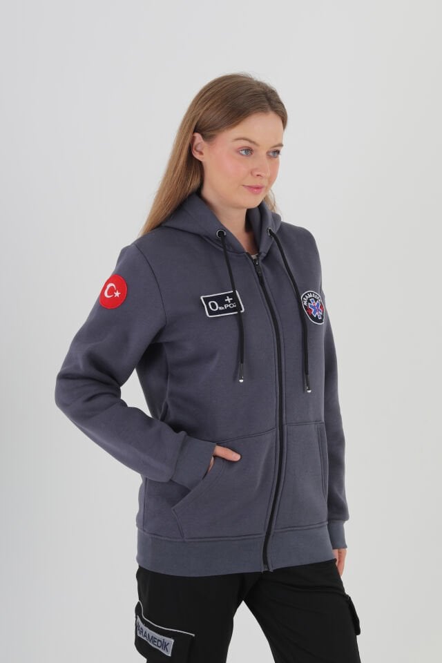 Paramedik Füme Kapşonlu Polar (Unisex)