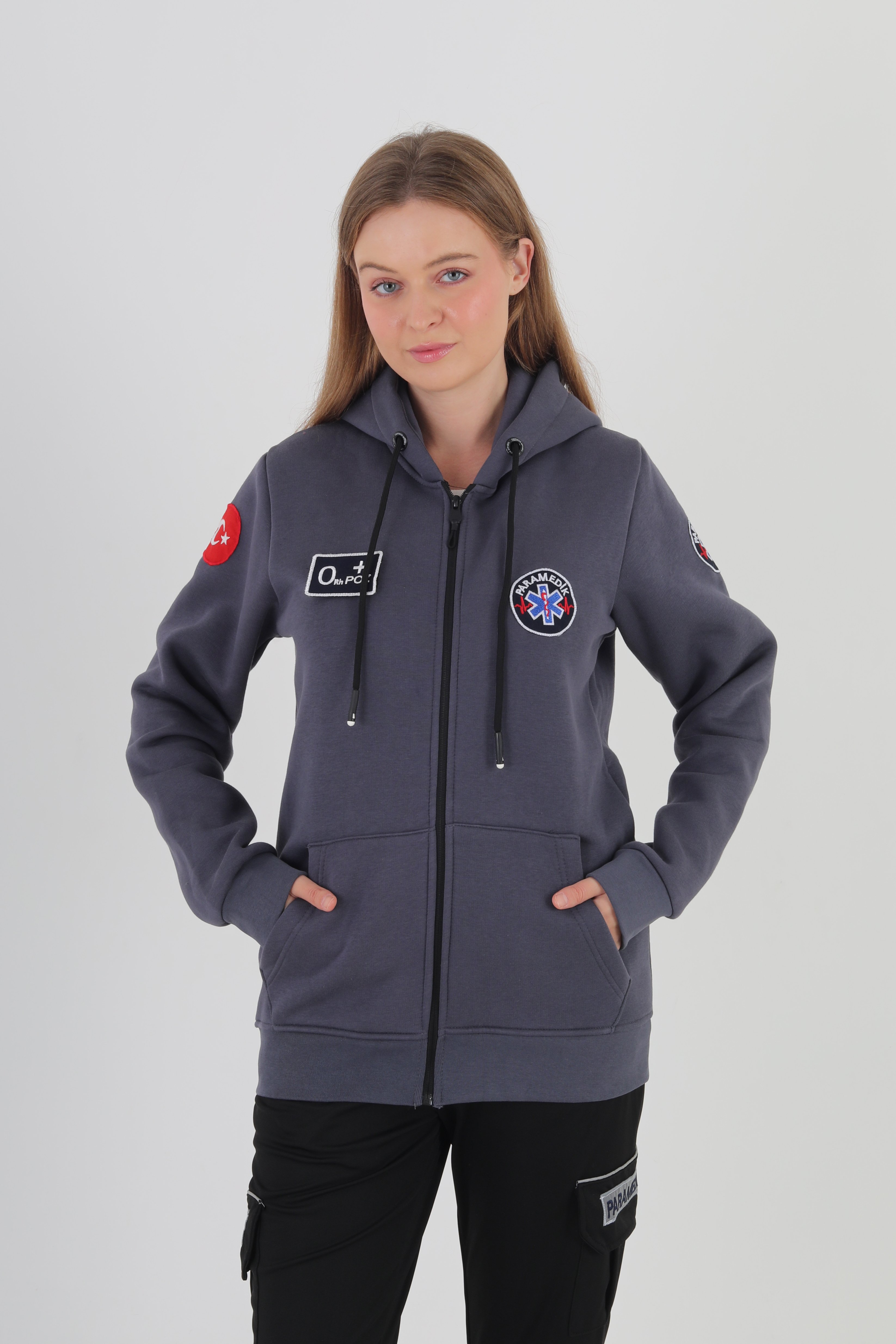 Paramedik Füme Kapşonlu Polar (Unisex)