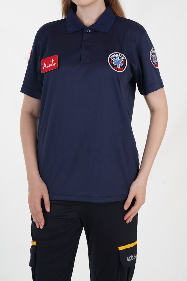 Paramedik T-shirt Comfort Polo Yaka Lacivert (Fileli-Unisex)