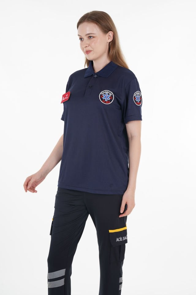 Paramedik T-shirt Comfort Polo Yaka Lacivert (Fileli-Unisex)