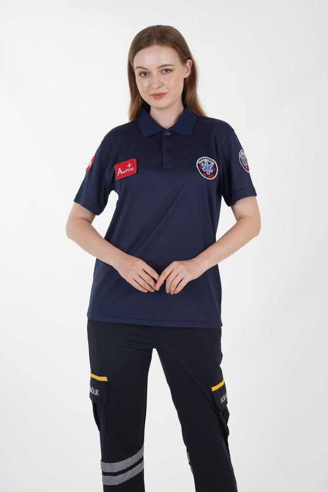 Paramedik T-shirt Comfort Polo Yaka Lacivert (Fileli-Unisex)