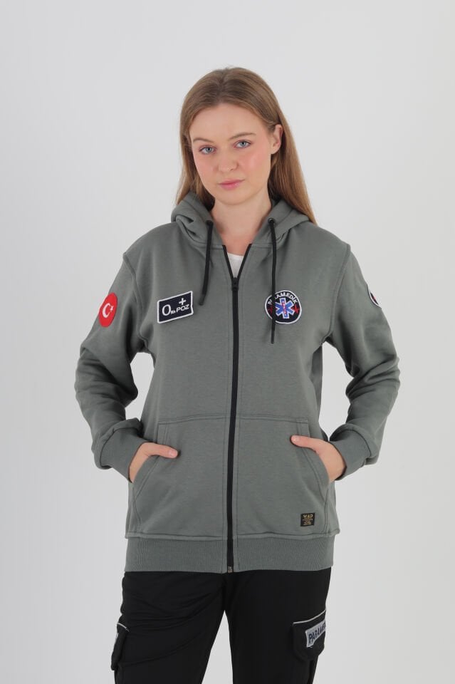 Paramedik Haki Yeşili Kapşonlu Polar (Unisex)
