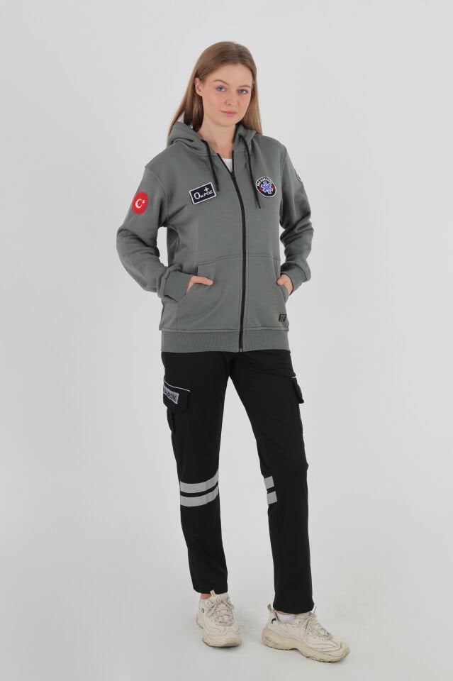 Paramedik Haki Yeşili Kapşonlu Polar (Unisex)