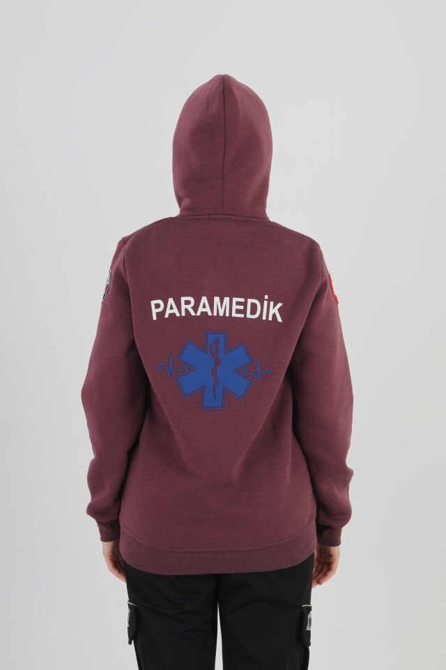 Paramedik Koyu Mürdüm Kapşonlu Swit (Unisex)