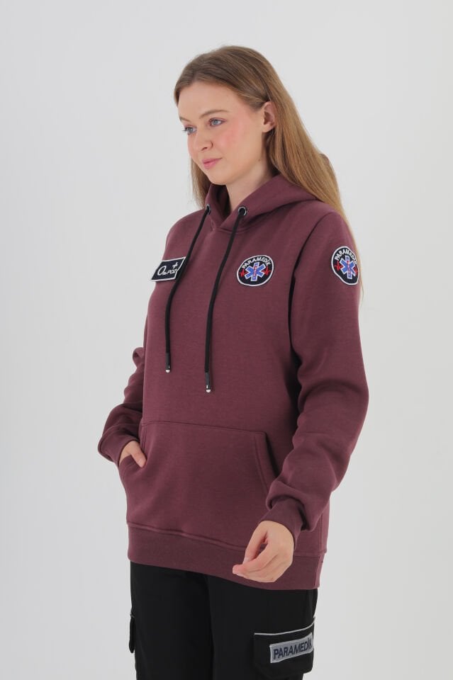 Paramedik Koyu Mürdüm Kapşonlu Swit (Unisex)