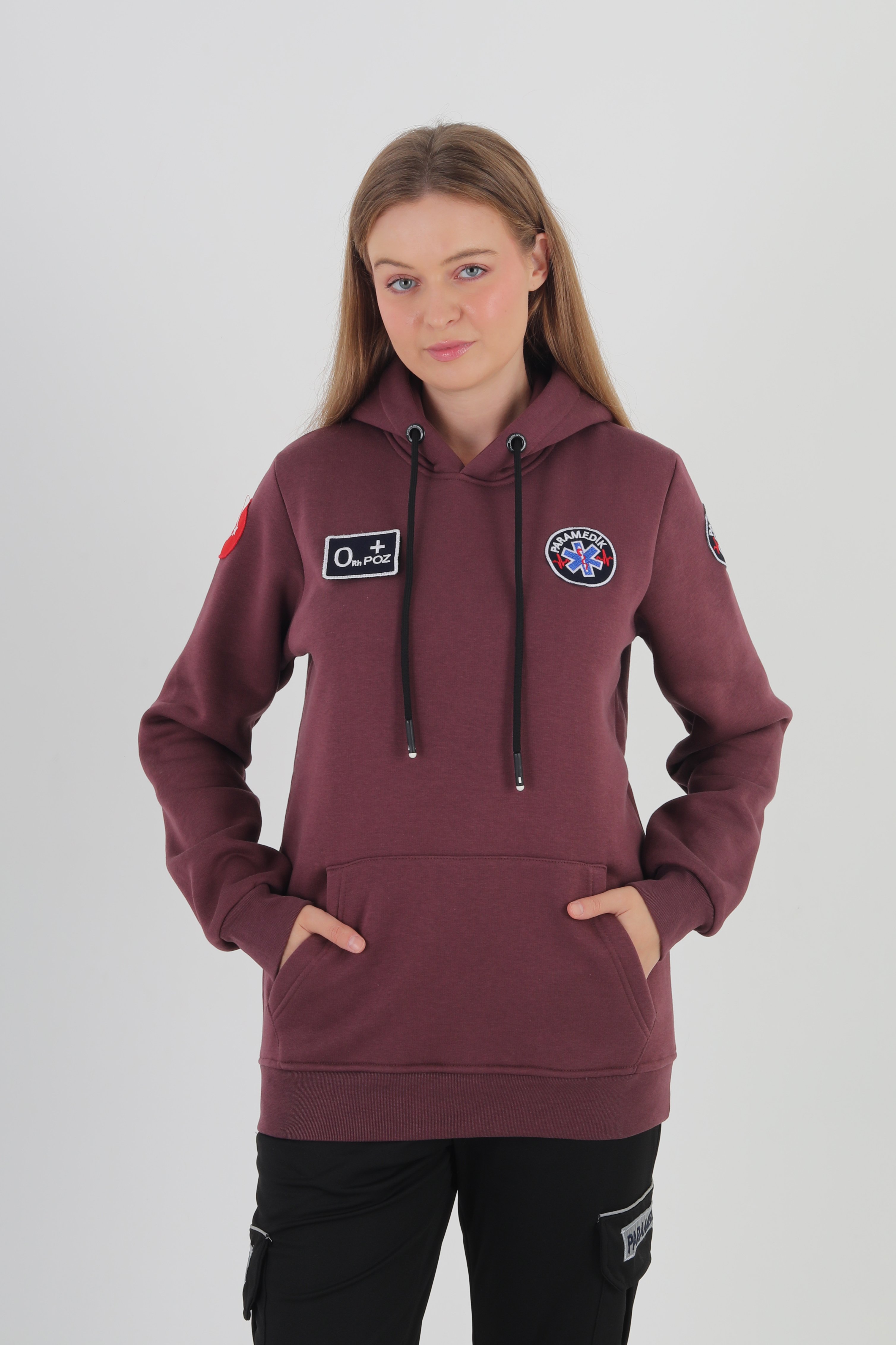 Paramedik Koyu Mürdüm Kapşonlu Swit (Unisex)