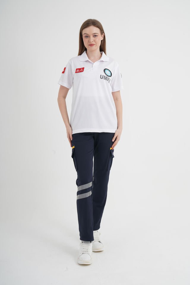 Yeni UMKE Beyaz Polo Yaka Comfort T-shirt (Unisex-Fileli)