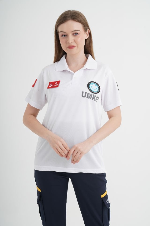 Yeni UMKE Beyaz Polo Yaka Comfort T-shirt (Unisex-Fileli)