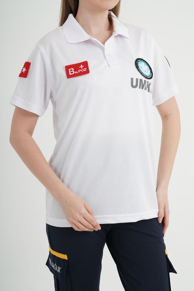Yeni UMKE Beyaz Polo Yaka Comfort T-shirt (Unisex-Fileli)