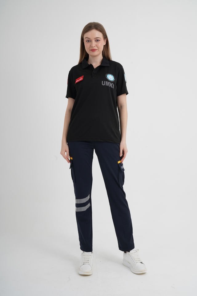 Yeni UMKE Siyah Polo Yaka Comfort T-shirt (Unisex-Fileli)