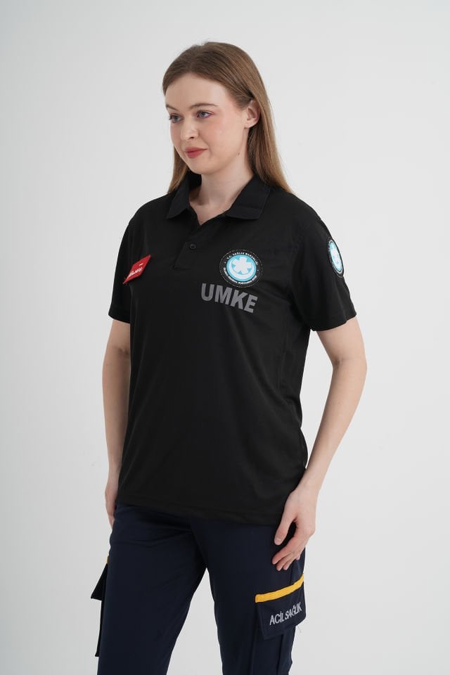 Yeni UMKE Siyah Polo Yaka Comfort T-shirt (Unisex-Fileli)