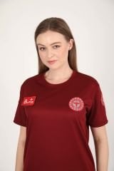 YENİ Acil Sağlık Sıfır Yaka Comfort Bordo T-shirt (Fileli-Unisex)