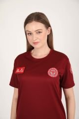 YENİ Acil Sağlık Sıfır Yaka Comfort Bordo T-shirt (Fileli-Unisex)