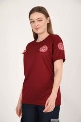 YENİ Acil Sağlık Sıfır Yaka Comfort Bordo T-shirt (Fileli-Unisex)