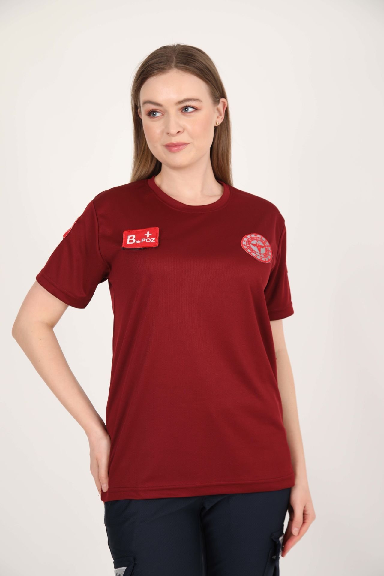 YENİ Acil Sağlık Sıfır Yaka Comfort Bordo T-shirt (Fileli-Unisex)