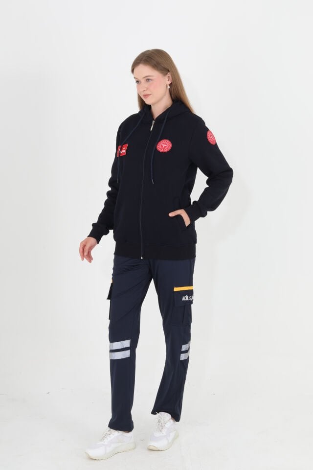 112 Acil Sağlık Lacivert Kapşonlu Polar (Unisex)