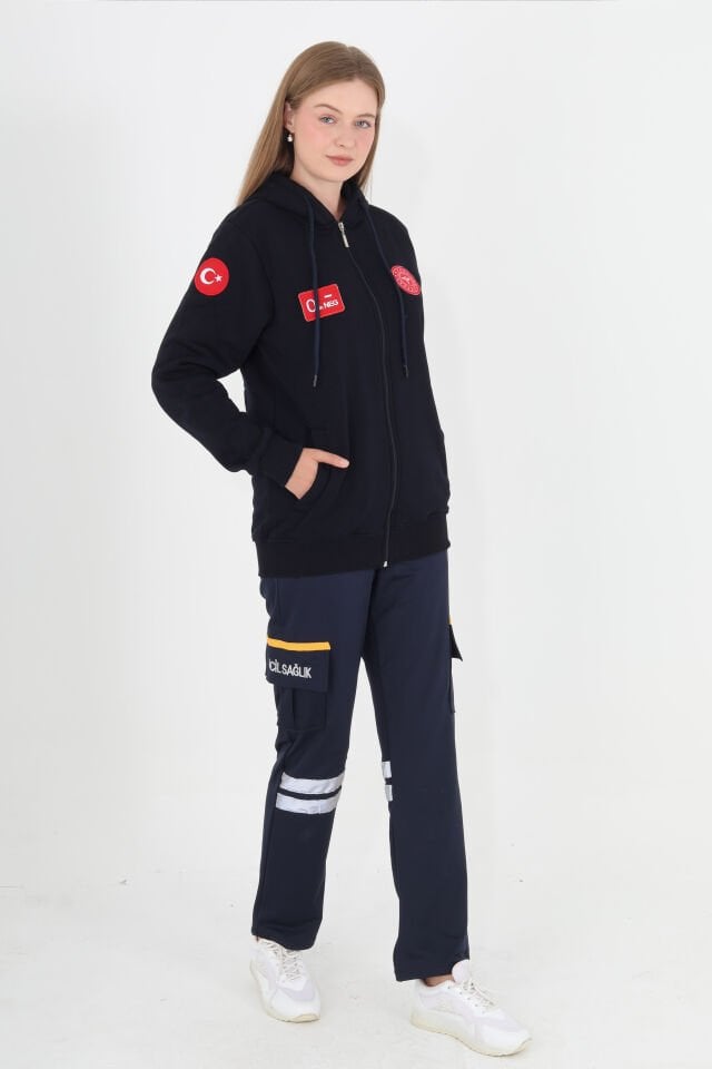 112 Acil Sağlık Lacivert Kapşonlu Polar (Unisex)