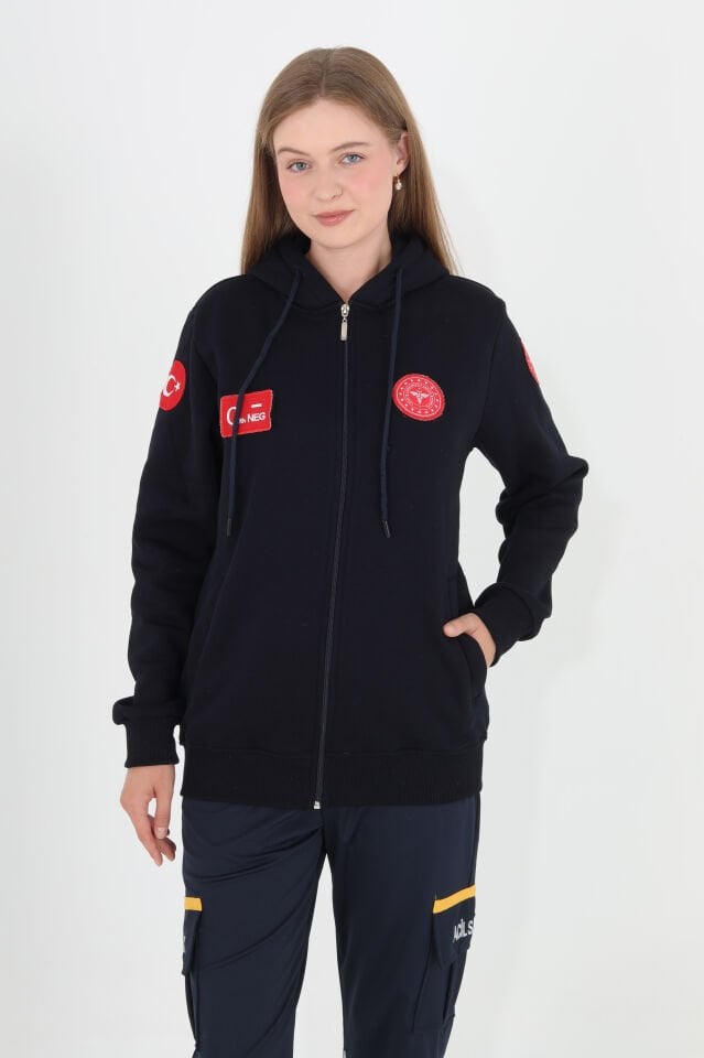 112 Acil Sağlık Lacivert Kapşonlu Polar (Unisex)