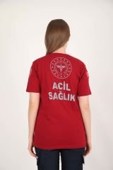YENİ Acil Sağlık Sıfır Yaka Bordo Penye T-shirt (Unisex)