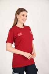 YENİ Acil Sağlık Sıfır Yaka Bordo Penye T-shirt (Unisex)