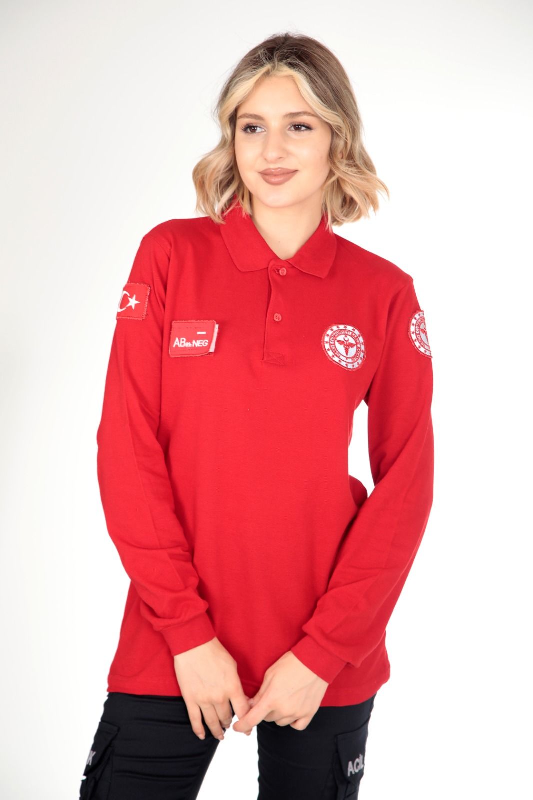 YENİ Kırmızı Uzun Kollu Lacoste 112 Acil Sağlık T-shirt (Unisex)