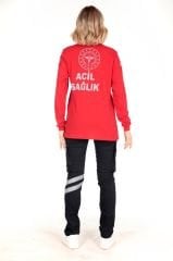 YENİ Kırmızı Uzun Kollu Lacoste 112 Acil Sağlık T-shirt (Unisex)