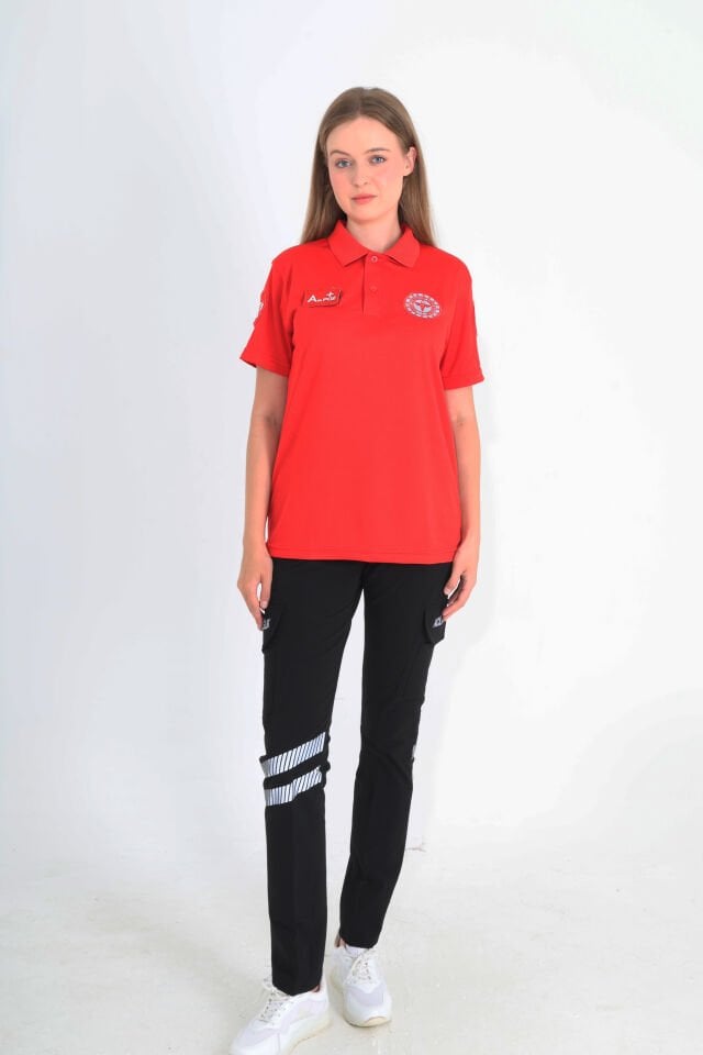Yeni Kırmızı Acil Sağlık Comfort Polo Yaka T-shirt (Unisex-Fileli)