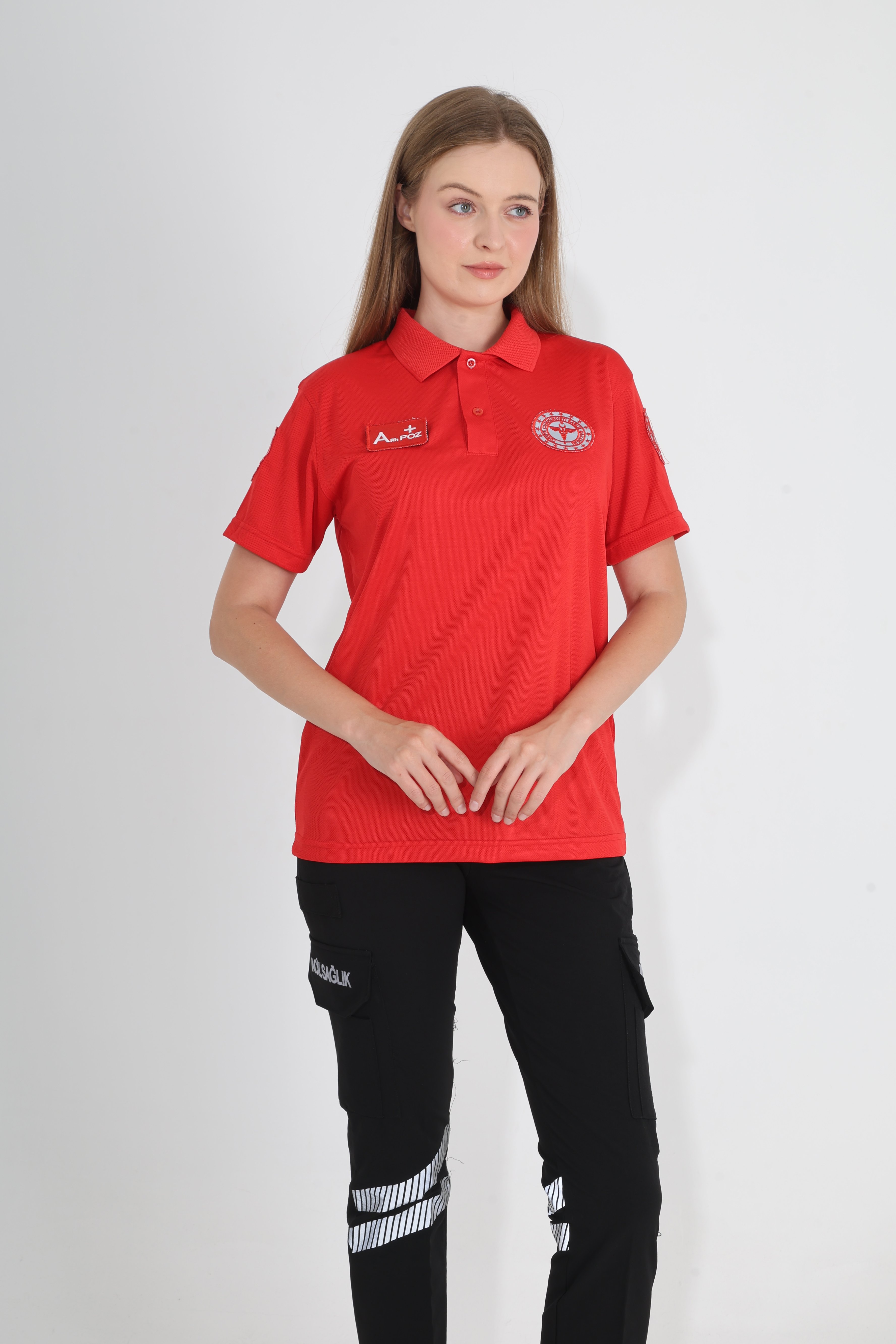 Yeni Kırmızı Acil Sağlık Comfort Polo Yaka T-shirt (Unisex-Fileli)