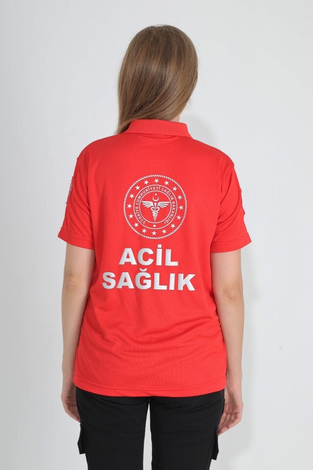 Yeni Kırmızı Acil Sağlık Comfort Polo Yaka T-shirt (Unisex-Fileli)