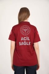 112 Acil Sağlık Bordo Polo Yaka Comfort T-shirt (Unisex-Fileli)