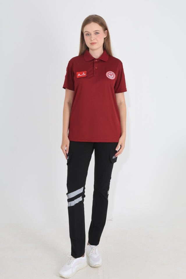 112 Acil Sağlık Bordo Polo Yaka Comfort T-shirt (Unisex-Fileli)