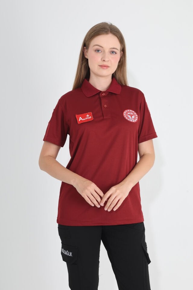 112 Acil Sağlık Bordo Polo Yaka Comfort T-shirt (Unisex-Fileli)