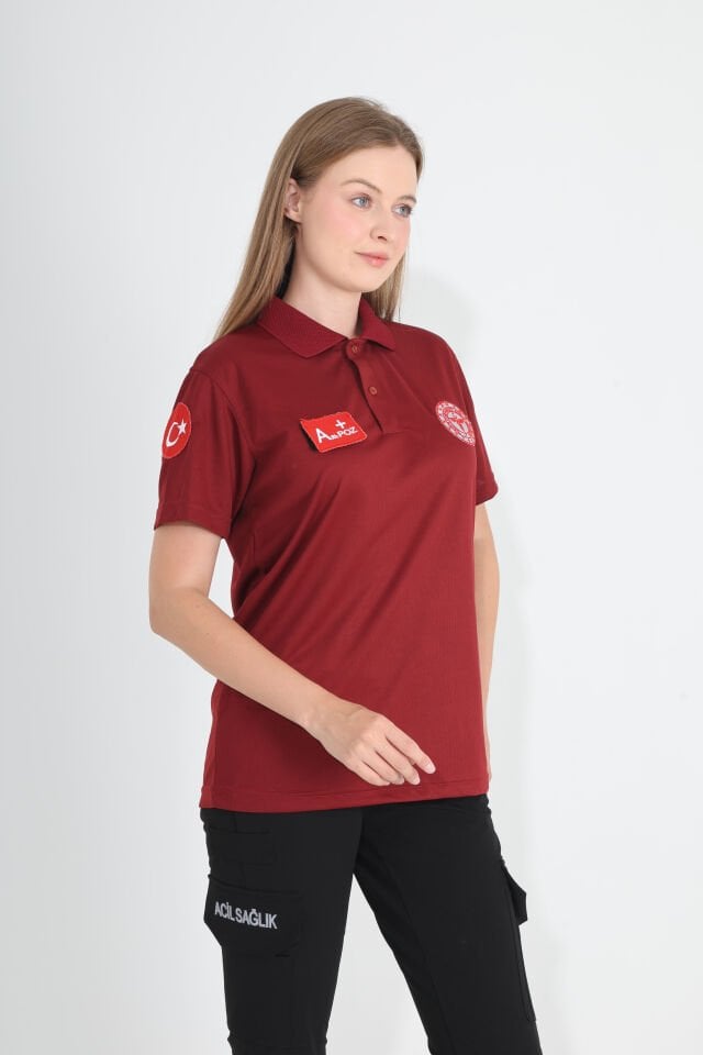 112 Acil Sağlık Bordo Polo Yaka Comfort T-shirt (Unisex-Fileli)