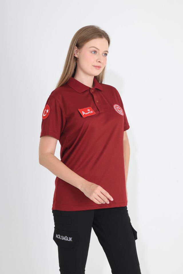 112 Acil Sağlık Bordo Polo Yaka Comfort T-shirt (Unisex-Fileli)