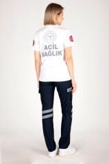 Yeni 112 Acil Sağlık Beyaz Polo Yaka Comfort T-shirt (Unisex-Fileli)
