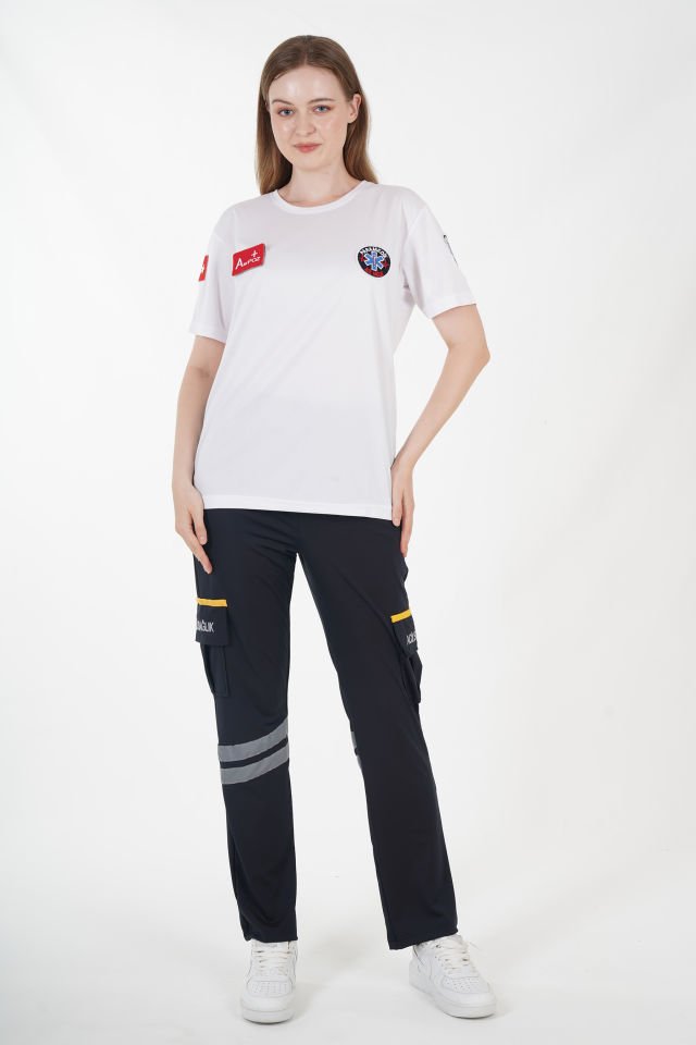 Paramedik Sıfır Yaka Beyaz Comfort T-shirt (Unisex-Fileli)
