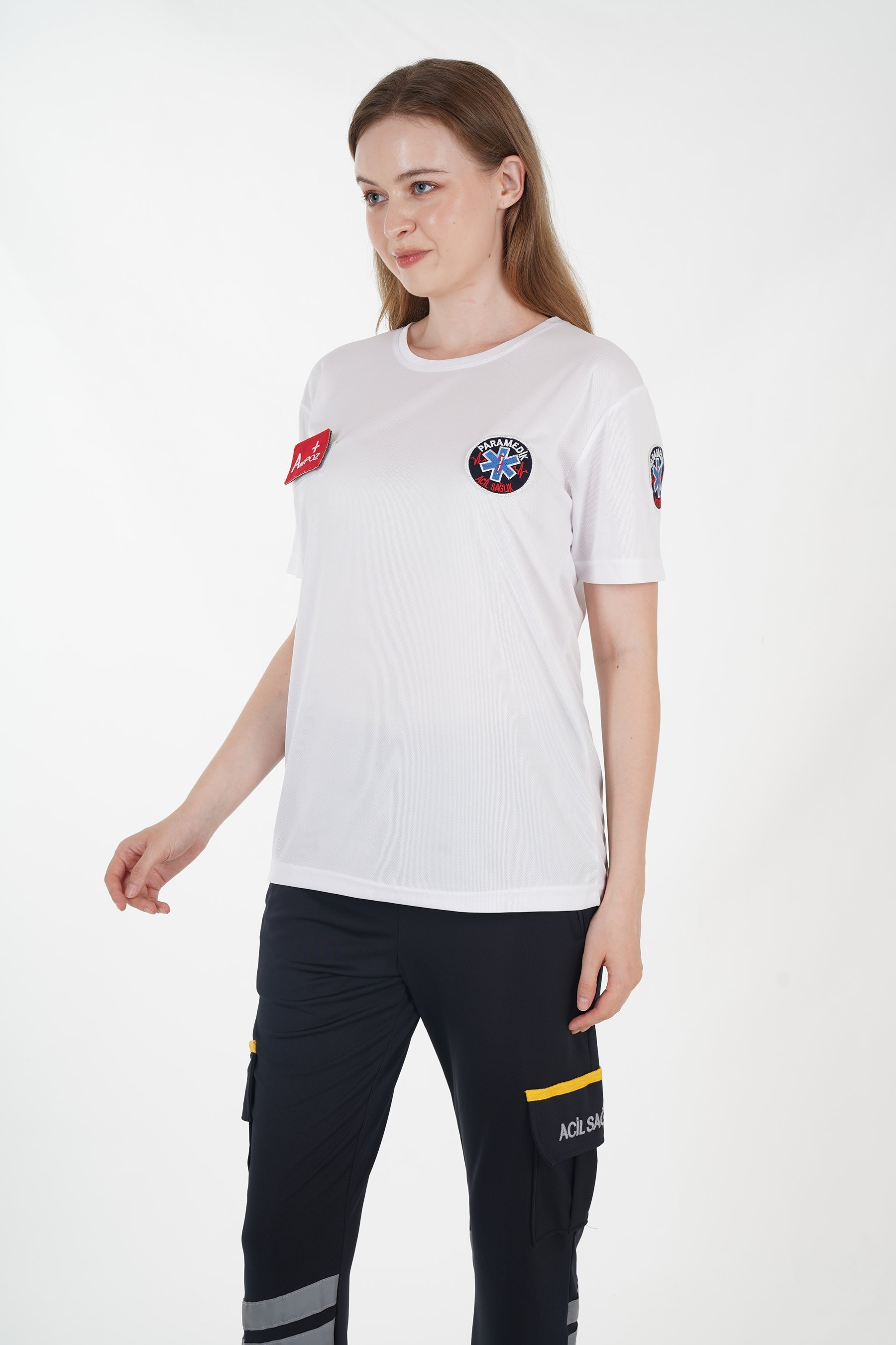 Paramedik Sıfır Yaka Beyaz Comfort T-shirt (Unisex-Fileli)