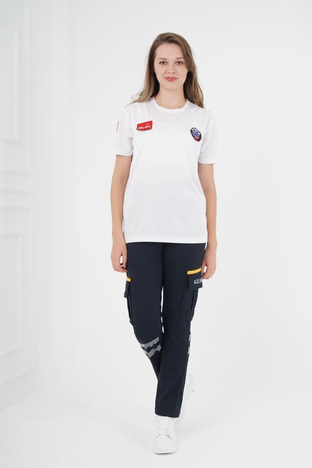 Paramedik Sıfır Yaka Beyaz Comfort T-shirt (Unisex-Fileli)