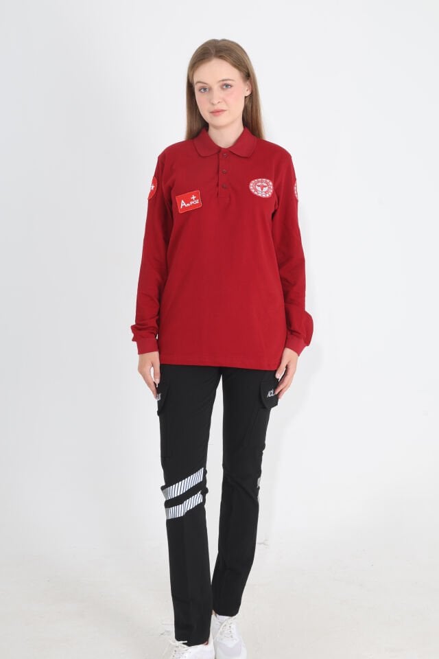 YENİ Acil Sağlık Uzun Kollu Bordo Lacost T-shirt(Unisex)