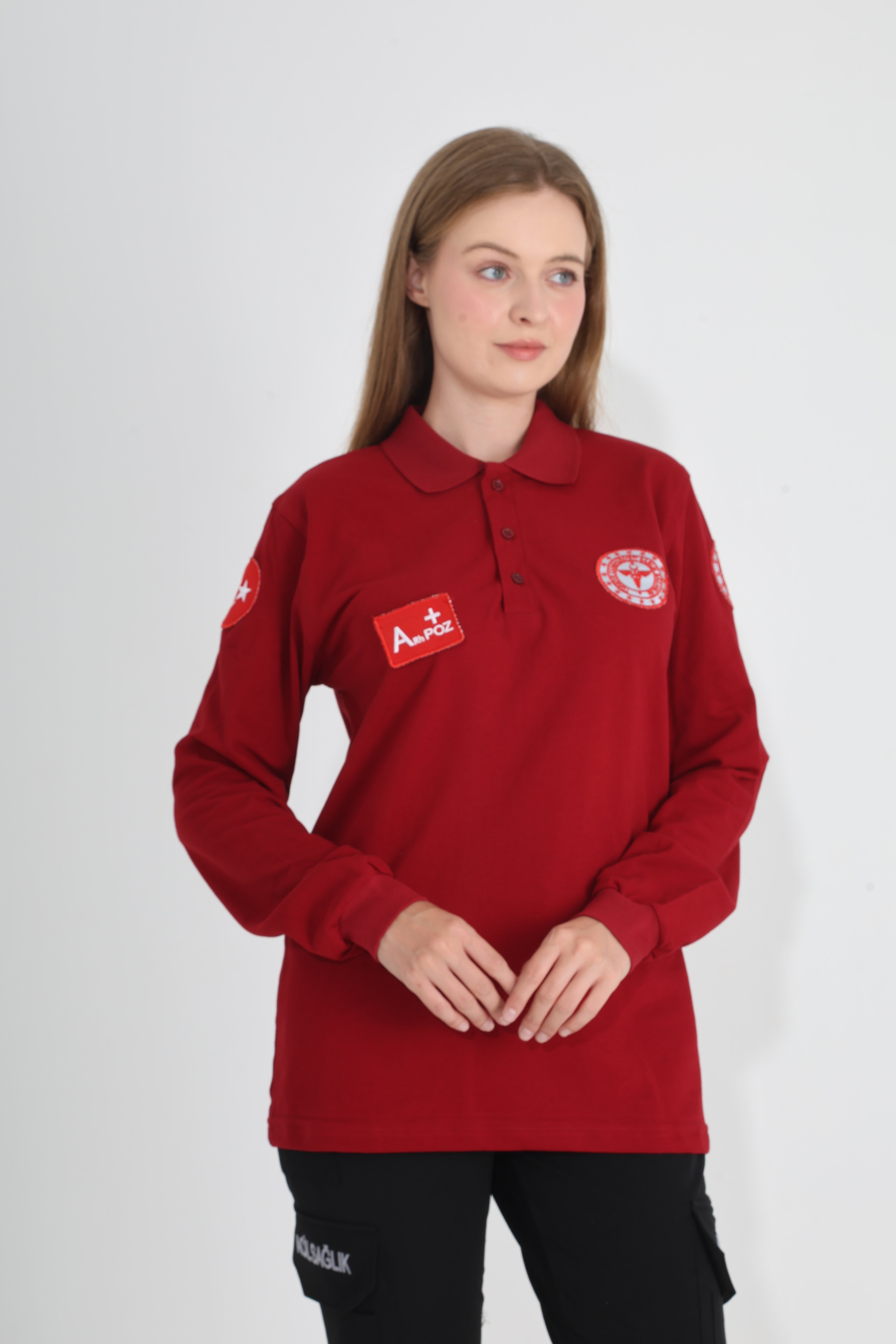 YENİ Acil Sağlık Uzun Kollu Bordo Lacost T-shirt(Unisex)