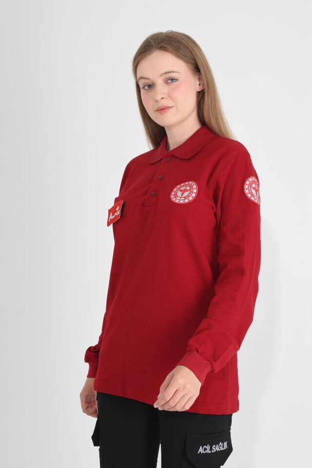 YENİ Acil Sağlık Uzun Kollu Bordo Lacost T-shirt(Unisex)