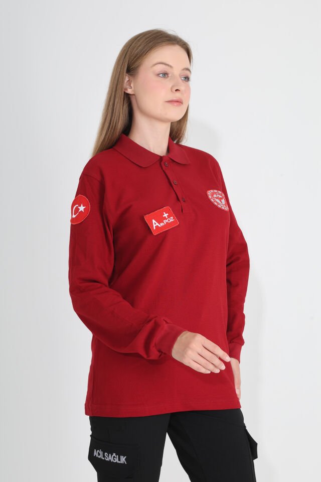 YENİ Acil Sağlık Uzun Kollu Bordo Lacost T-shirt(Unisex)