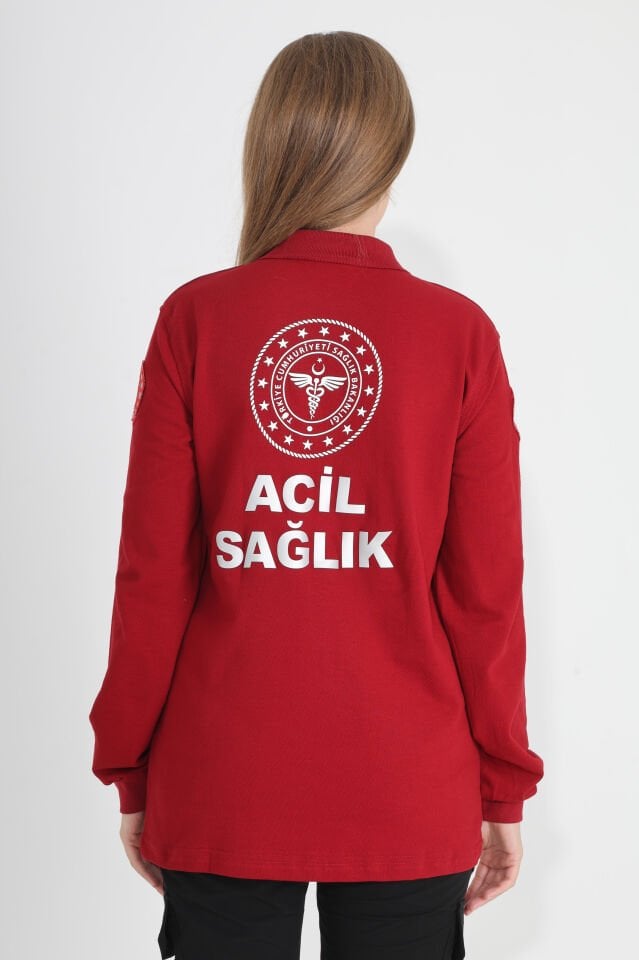 YENİ Acil Sağlık Uzun Kollu Bordo Lacost T-shirt(Unisex)