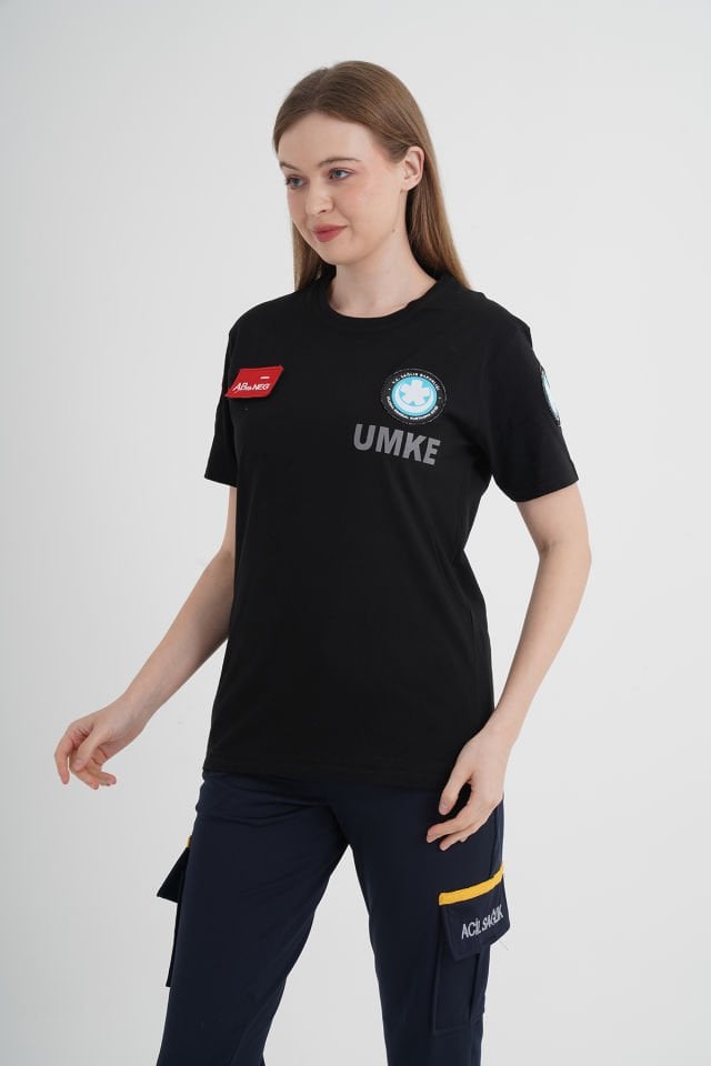 Yeni UMKE Siyah Sıfır Yaka Comfort T-shirt (Unisex-Fileli)