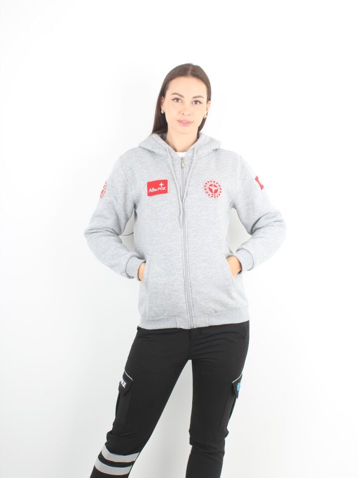Acil Sağlık Açık Gri Kapşonlu Polar (Unisex)