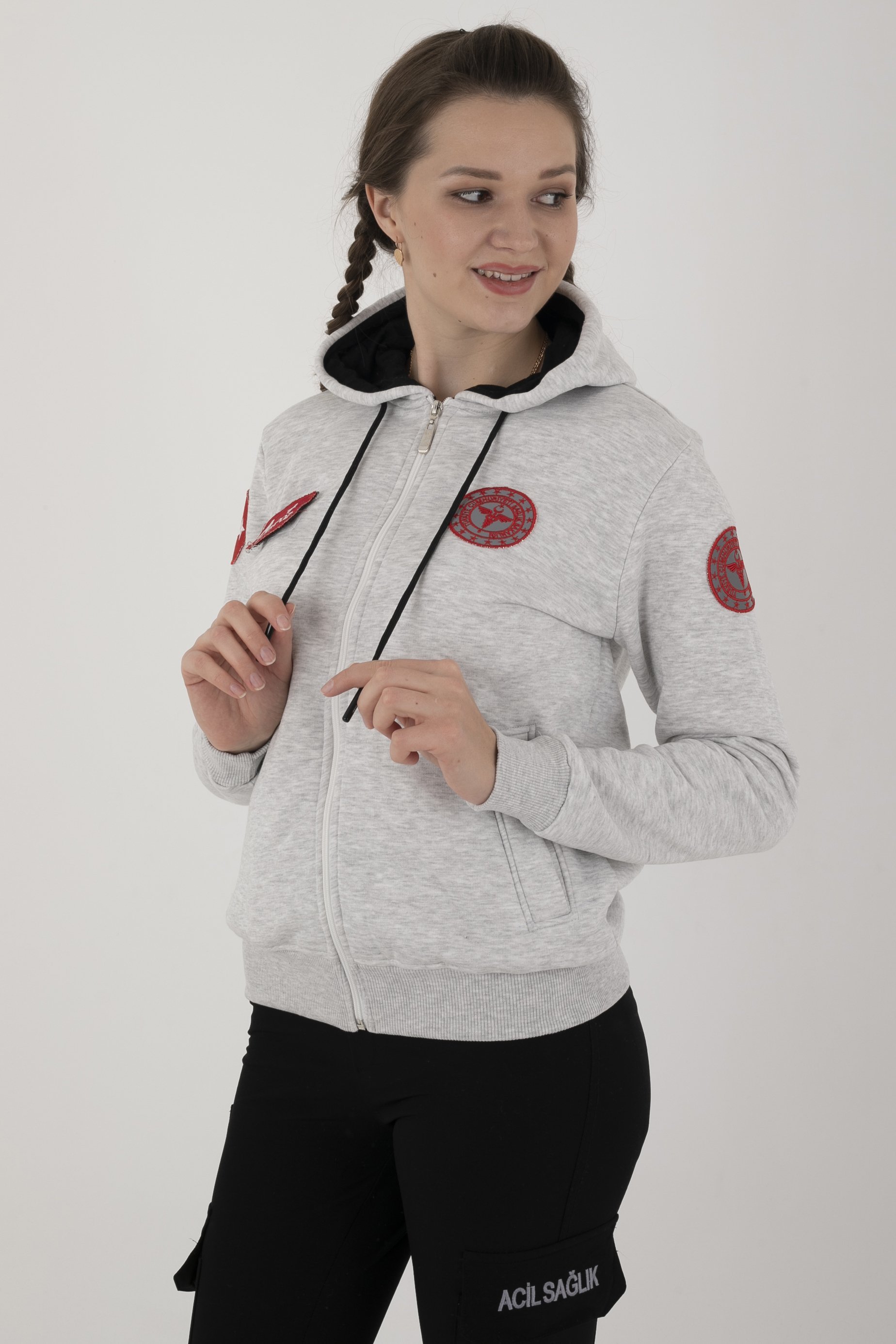 Yeni Acil Sağlık Açık Gri Kapşonlu Polar (Unisex)