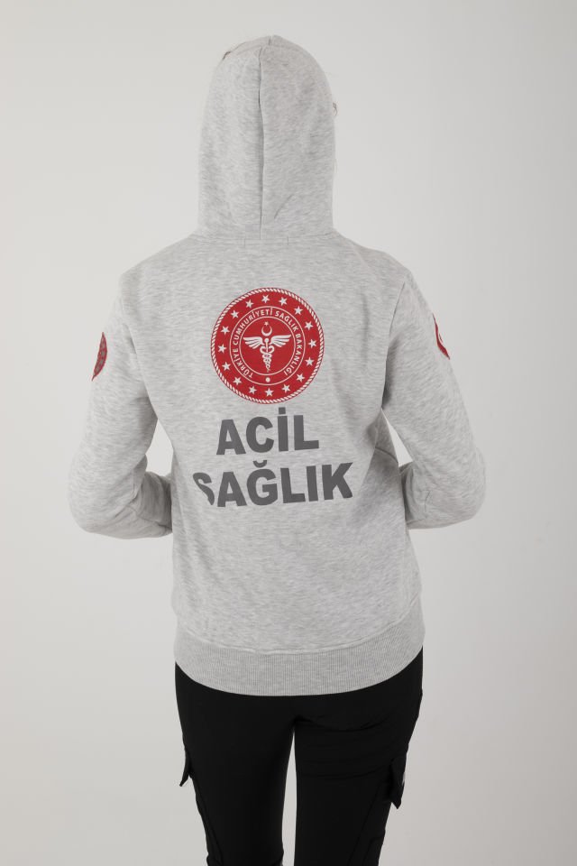 Yeni Acil Sağlık Açık Gri Kapşonlu Polar (Unisex)